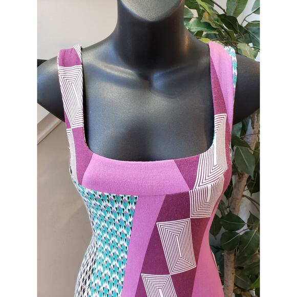 Luz & Sombra Long Maxi Dress Women Medium Multi Geo Print Wide Strap Square Neck - Picture 11 of 11